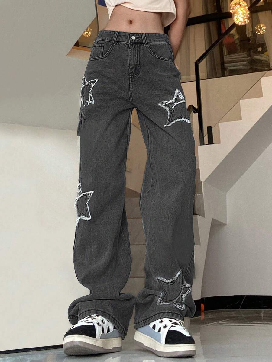 Túi nghiêng Hình sao Quần jean - Màu xám đen - Xem 1