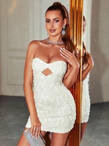 PARTHEA Cắt ra phía trước Đầm bó sát ống - Màu be - Xem 5