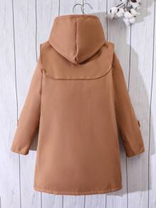 SHEIN Tween Girl Flap Pocket Hooded Duffle Overcoat - Khaki - View 2