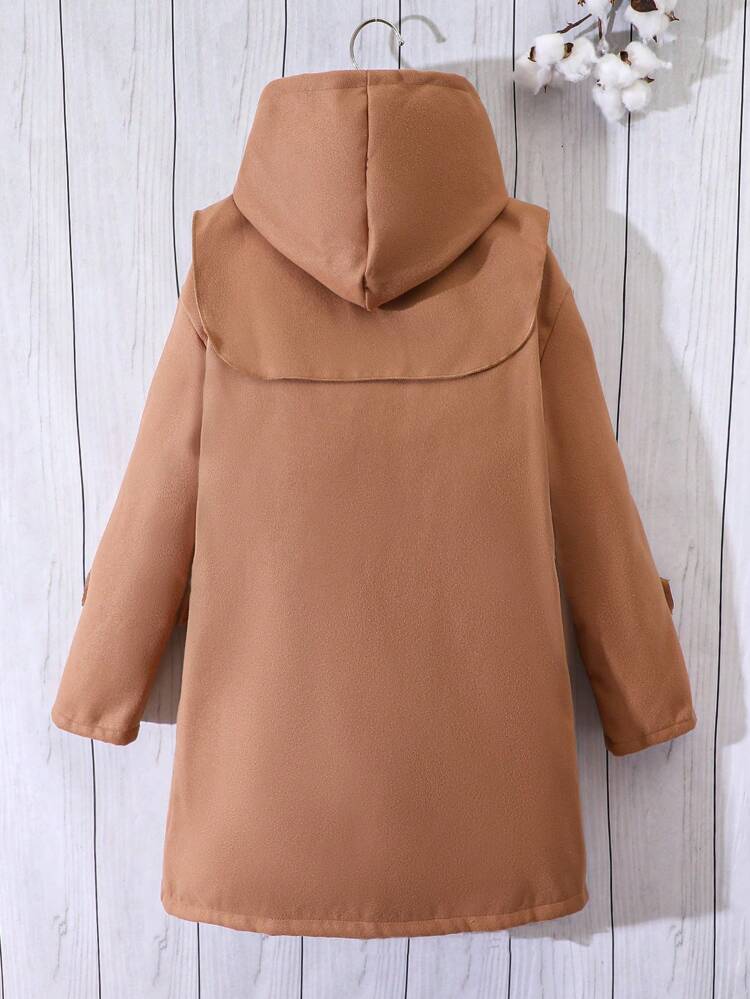 Tween Girl Flap Pocket Hooded Duffle Overcoat