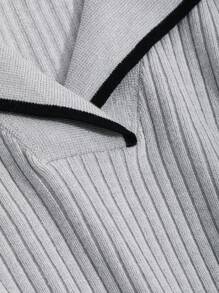 DAZY 女士休闲商务圆领长袖毛衣，适合秋季，长袖上衣 - 灰色 - 查看 7