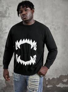 Manfinity VCAY Men Plus Halloween Graphic Pattern Sweater, For Fall Winter - Black - View 5