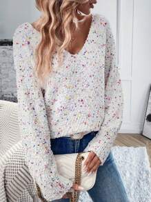 SHEIN Essnce Space Dye Drop Shoulder Sweater - Multicolor - View 6