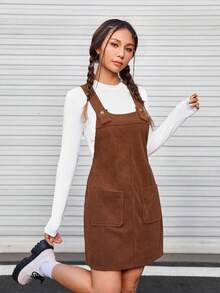 SHEIN MOD Vestido overol con doble bolsillo sin camiseta - Café integral - Ver 4