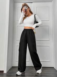 SHEIN EZwear Flap Pocket Side Cargo Pants