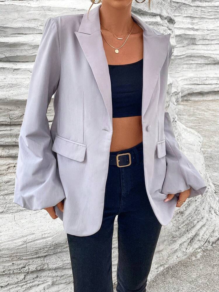 Lapel Neck Lantern Sleeve Blazer