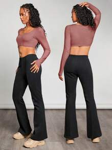 GLOWMODE French Terry Comfortable Flared Pants - Black - View 6