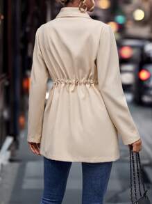 SHEIN Unity Cổ áo thác nước Mở Mặt trước áo - Màu be - Xem 2