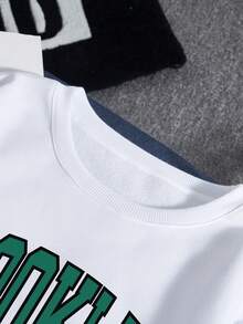 Men Plus Letter Graphic Thermal Lined Sweatshirt - White - View 4