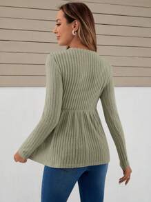 SHEIN 孕婦條紋針織荷葉邊下擺T恤 - 薄荷綠 - 查看 2