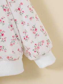 SHEIN Baby Girl Ditsy Floral Print Zip Up Teddy Lined Hooded Jacket - Multicolor - View 5
