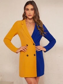 SHEIN Clasi 雙色雙排釦西裝洋裝 - 彩色 - 查看 1