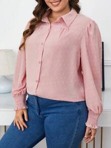 SHEIN Frenchy 大碼圓點前紐扣襯衫 - 粉色 - 查看 6