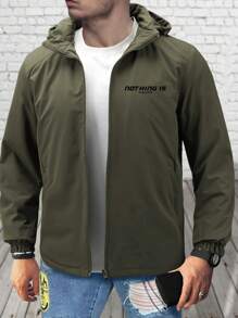 Manfinity Homme Men Letter Graphic Zip Up Hooded Padded Coat Without Tee
