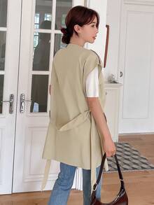 DAZY 雙排釦腰帶背心風衣外套 - 卡其色 - 查看 2