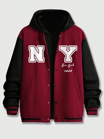 Prep Guys Letter Graphic Colourblock Drop Shoulder Varsity Jacket