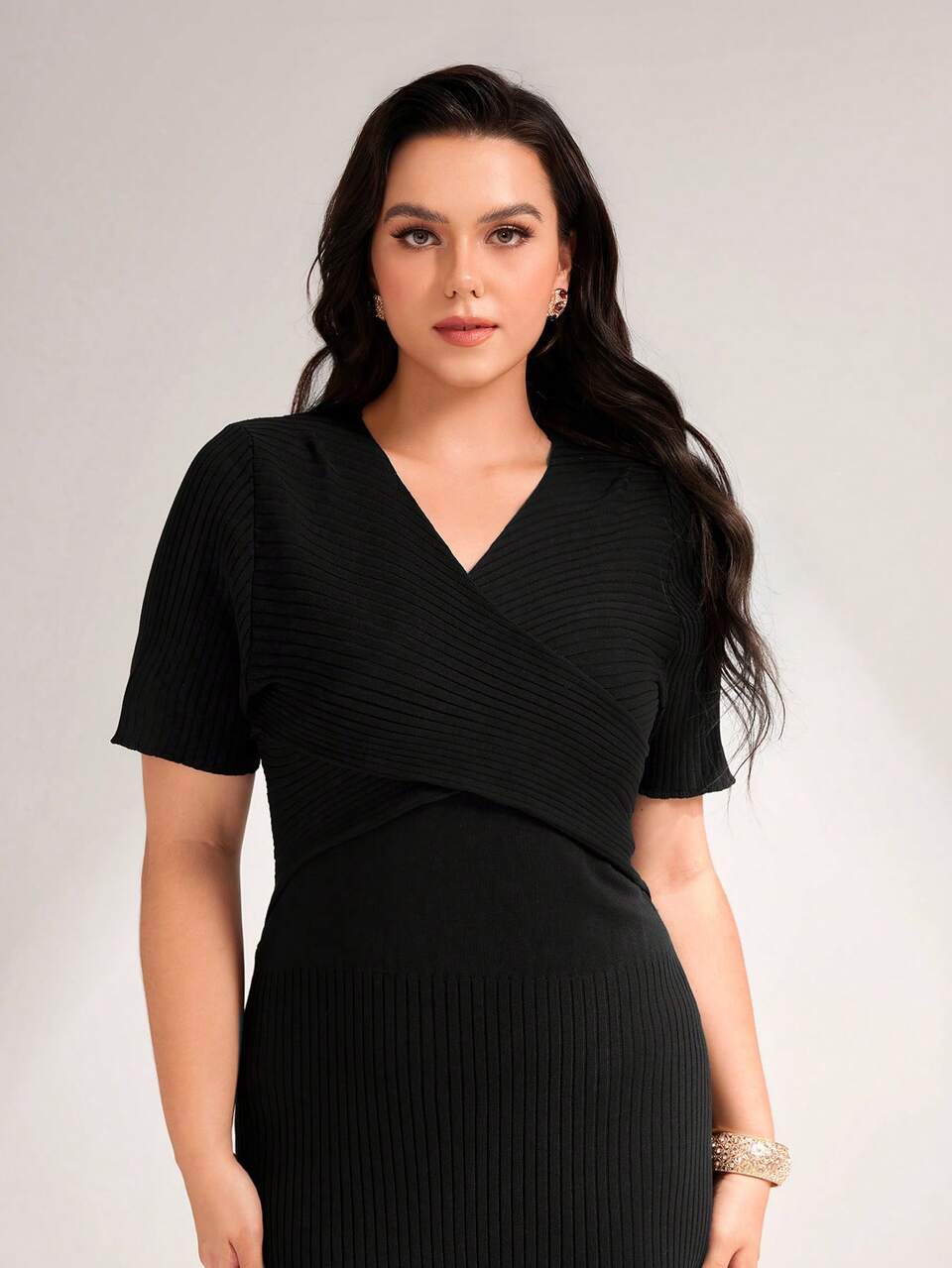 Plus Solid Wrap Detail Bodycon Sweater Dress