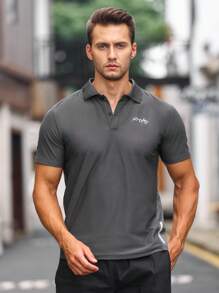 男士字母圖案運動POLO衫 - 深灰色 - 查看 1