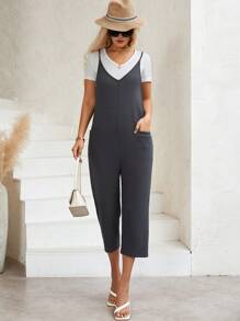 SHEIN LUNE Túi Kép Bộ áo liền quần Cami Without Tee - Màu xám đen - Xem 5