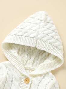 Baby Girl Button Front Hooded Cable Knit Jumpsuit - White - View 3