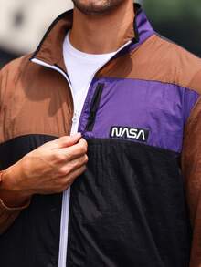 Coreblaze Men Letter Graphic Colorblock Zip Up Sports Jacket - Multicolor - View 3