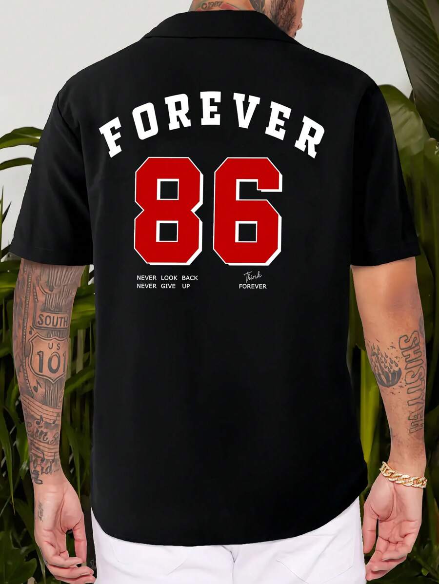 Manfinity Homme 男士字母圖案落肩袖襯衫 - 黑色 - 查看 1