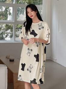 DAZY Robe Détente Imprimé Ours Épaule tombante