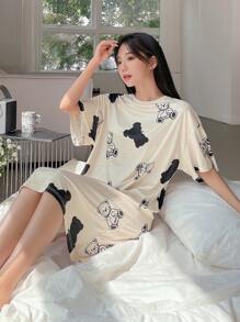 DAZY Robe Détente Imprimé Ours Épaule tombante