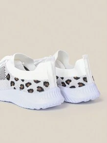 Women's Leopard Print Lace-up Running Shoes - White - View 4