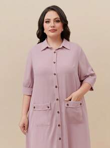 Mulvari Talla grande Vestido camisero con parche de bolsillo - Rosa vieja - Ver 7