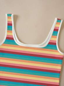 INAWLY 條紋圖案背心上衣&字母圖案腰部抽繩短褲 - 彩色 - 查看 5