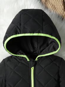 Baby Boy Contrast Binding Hooded Jacket & Pants - Black - View 4