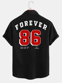 Manfinity Homme 男士字母圖案落肩袖襯衫 - 黑色 - 查看 2