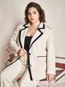 BizChic 大碼撞色滾邊翻蓋細節西裝外套 - 米色 - 查看 1