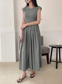 DAZY Solid Cap Sleeve A-line Dress - Grey - View 7