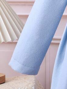 SHEIN 女小童1入組卡通圖案羊絨領口褶皺細節花呢外套 - 藍色 - 查看 4