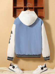 SHEIN Tween Boy Letter Graphic Striped Trim Varsity Jacket Without Hoodie - Multicolor - View 2