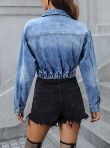 SHEIN Essnce 翻蓋口袋短款牛仔夾克 - 中等水洗藍 - 查看 2