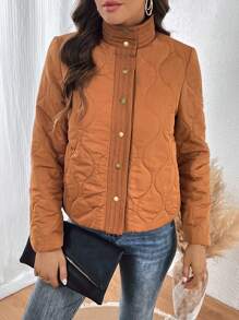 SHEIN LUNE Áo khoác đệm chần bông phía trước có nút chắc chắn - Rỉ Nâu - Xem 6