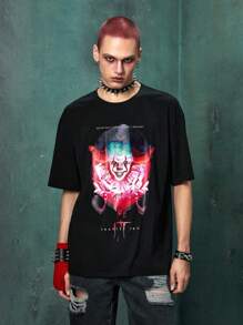 ROMWE MEN IT Chapter Two | ROMWE 男士字母圖案落肩T恤 - 黑色 - 查看 1