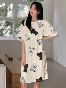 DAZY Robe Détente Imprimé Ours Épaule tombante