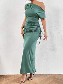 Chiquease Cổ không đối xứng Viền ven Đầm - màu xanh lá - Xem 3