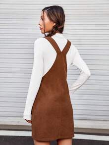 SHEIN MOD Vestido overol con doble bolsillo sin camiseta - Café integral - Ver 2