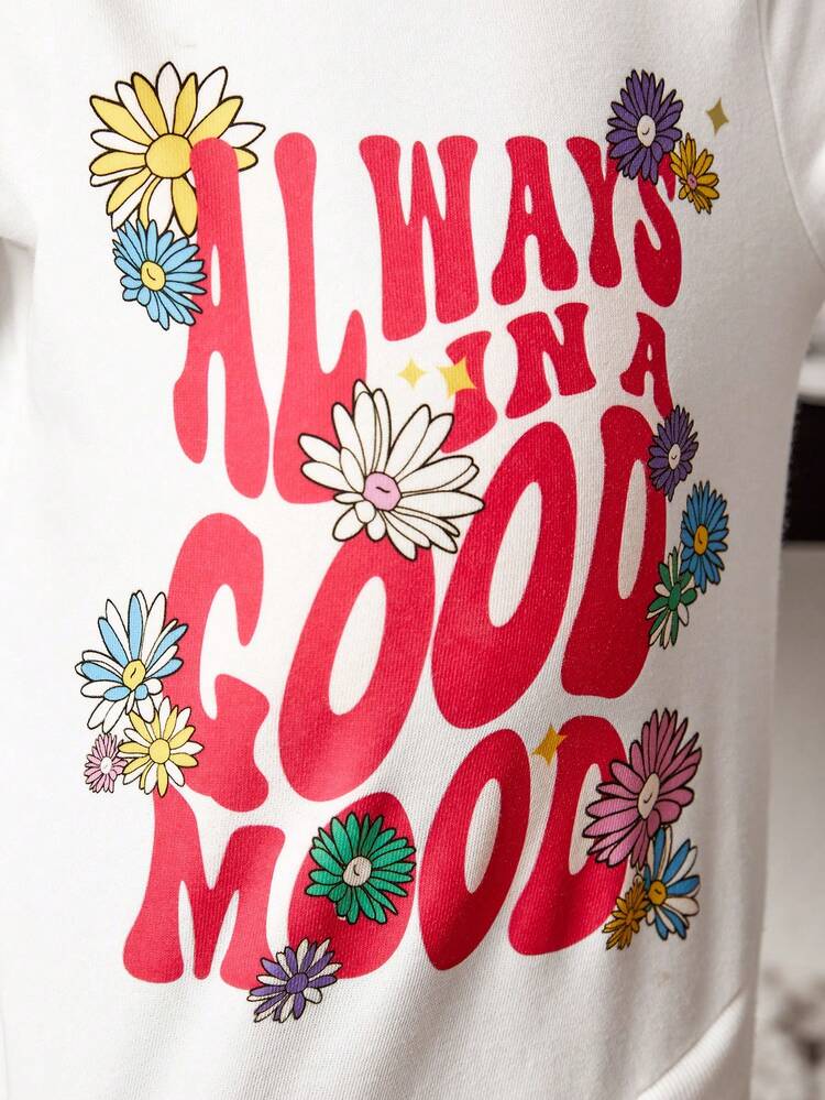 Baby Girl Floral & Slogan Graphic Pullover
