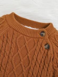 SHEIN Baby Girl Raglan Sleeve Button Detail Cable Knit Sweater