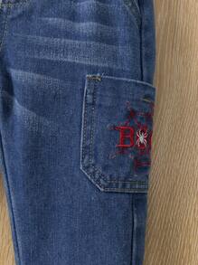 Baby Girl Letter Embroidery Pocket Jeans - Light Wash - View 6