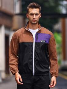 Coreblaze Men Letter Graphic Colorblock Zip Up Sports Jacket - Multicolor - View 1