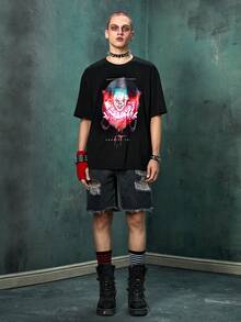 ROMWE MEN IT Chapter Two | ROMWE 男士字母圖案落肩T恤 - 黑色 - 查看 2