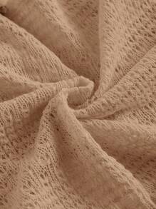 SHEIN MOD Tie Front Trumpet Sleeve Crop Top - Brown - View 3