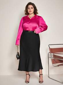 BizChic Váy Plus Size Dây kéo màu trơn Thanh lịch - màu đen - Xem 3